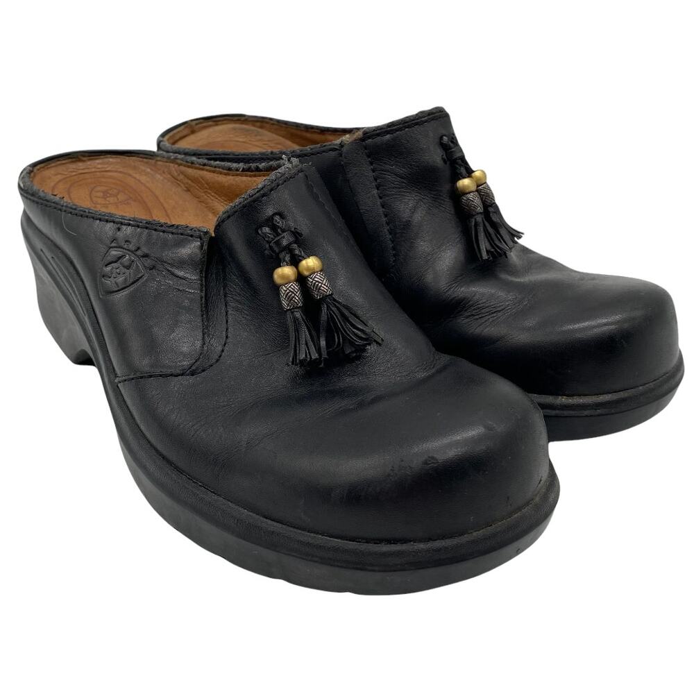 Black Leather Women's Clogs